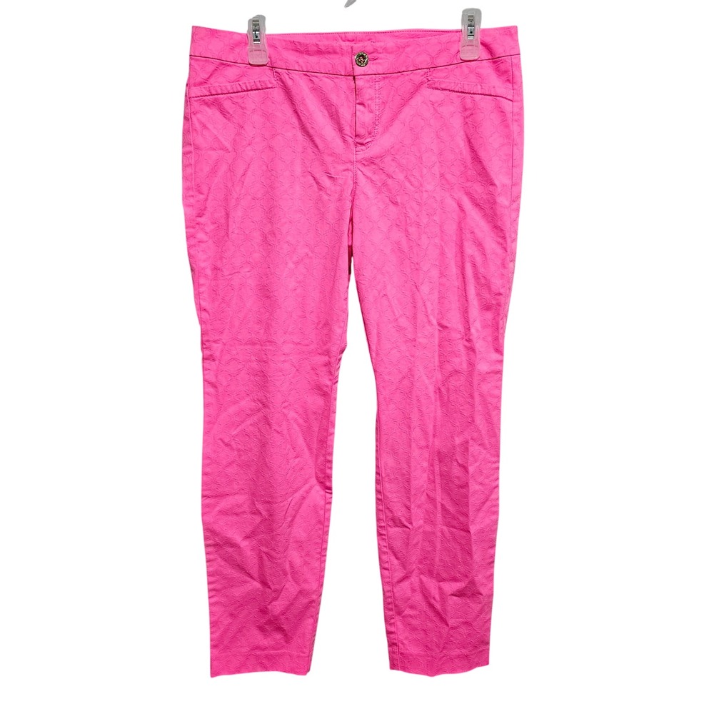 Lilly Pulitzer Womens Size 10 Pink Sunset Kelly Skinny Ankle Jacquard Pants